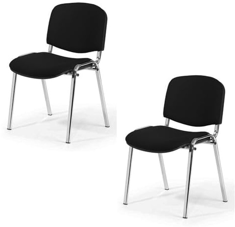 Topsit 2er Set Besucherstuhl Chrom ISO, Bequemer Konferenzstuhl, stapelbar, mit gepolsterter Sitzfläche und Rückenlehne. (Schwarz)