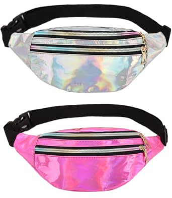 YOYEAH Marsupio da donna, 2 pezzi, impermeabile, per sport all'aria aperta, multicolore, elegante compagno per feste, festival, viaggi e attività sportive, rosa, argento, taglia unica