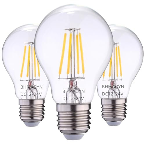 BHMAOYN 12V 24V E27 Bombilla LED 6W Bombillas de bajo voltaje Blanco Cálido 2700K AC/DC12-24V Antiguo Retro E27 Luces LED 60W Equivalente,Para Sistema Solar,Autocaravana Campervan Marina,Set de 2