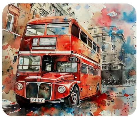 Gaming-Mauspad, Aquarell-roter London-Bus, Mauspad für Schreibtisch, Heimbüro, rutschfeste Gummiunterseite, Tastatur-Pad, Laptop-Schreibtischunterlage