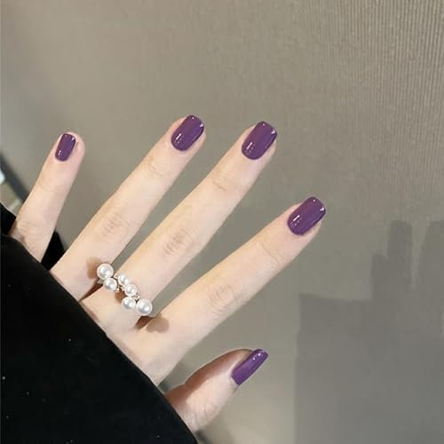 24pcs Short Square False Nails - Purple Press On Nails, Glue On, Stick On, Removable Acrylic Nails - Women's & Girls Nail Art Accessories