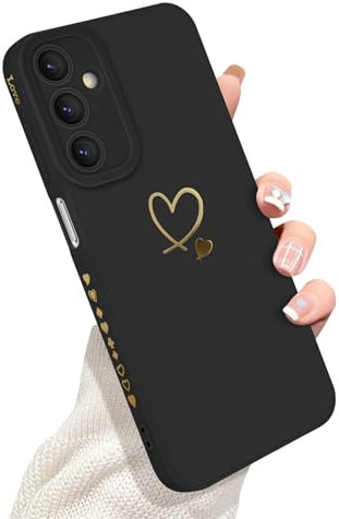 Newseego Handyhülle für Samsung Galaxy A15 4G/5G Hülle, Gold Herz Muster Weiches Silikon Stoßfest Samsung A15 Hülle für Mädchen Frauen, Ultra Dünn Niedlich Herz Rand Kamera Schutzhülle für A15-Schwarz