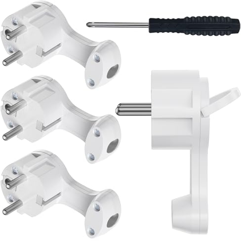 4 Stücke Schuko Stecker, YEAPOW Schutzkontaktstecker,Schuko Stecker wasserdicht,16A, Schutzkontakt Winkelstecker mit Klappgriff, Eurostecker für 8-10mm Kabel extraflach mit Bügel, Weiß