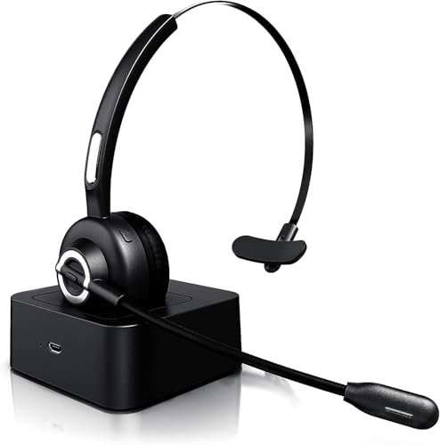 Auriculares Inalámbricos Bluetooth con Micrófono Mono Tipo Diadema - Auricular Inalámbrico para Teléfono Fijo con Base de Carga, Manos Libres, Cancelación de Ruido, Giro de 300°