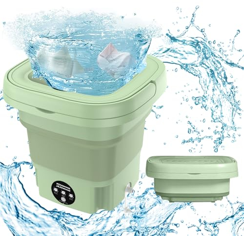 Mini Machine à Laver Portable 8L, Mini machine à laver pliable avec essorage, seau à linge pliable, Lave-linge Mobile, pour les sous-vêtements, chaussettes et petits objets Camping Voyage (Vert)