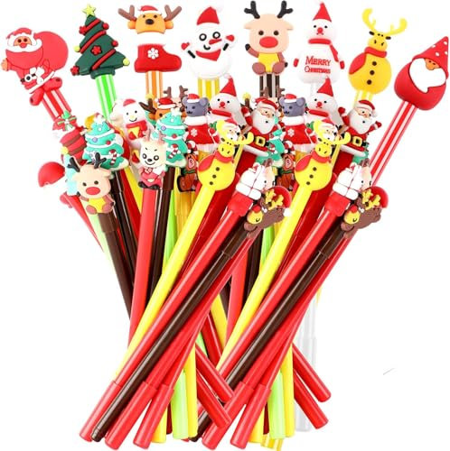 KAHEIGN 50 Pezzi Penna a Inchiostro Gel Natalizio, 25 Stili Pupazzo di Neve Renna Albero Babbo Natale Penna a Sfera Personaggi Natalizi Penna a Bastoncino per Calza Riempitivi Festa Bomboniere (18CM)