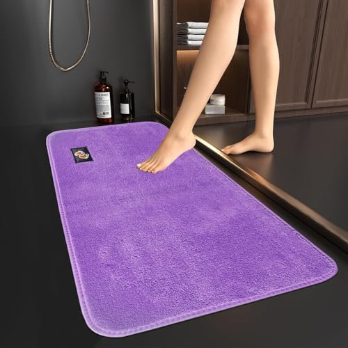 Soft Microfiber Non Slip Mat Shaggy Bathroom Rug, Super Absorbent Machine Washable Bath Mat | Quick Dry Carpet, Great for Bath, Shower, Bedroom, Door Mat, Purple - 50 x 80 cm