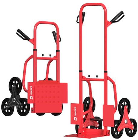 Treppensteiger-Handkarre, 200 kg, robuster Rollwagen für Treppen, verdicktes, verbessertes Stahlrohr, zusammenklappbar, Treppensteigwagen mit sechs Rädern und Teleskopgriff