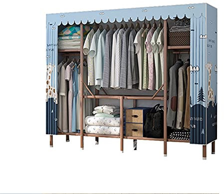 XRPOUXMTE Einfacher zusammenklappbarer Kleiderschrank, Stoffgarderobe mit Cartoon-Druck, Kleiderstange, schwere Spind-Trennwand, Veranda, Hemdkleid, Kleiderstange (C 165 * 180 * 45 cm)