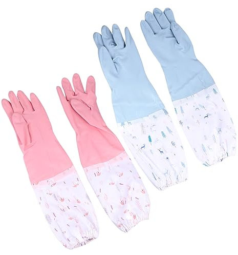 IWOWHERO 2paio Guanti Da Cucina Lunghi Impermeabili Gomma Di Guanti Antiscivolo Per Lavaggio Piatti e Giardinaggio Taglia Casual