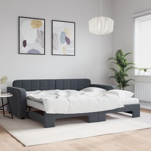 IKAYAA Tagesbett Ausziehbar mit Matratzen Schlafsofa Sofabett Sofabett Jugendbett mit Lattenrost aus Holz Gästebett für Wohnzimmer Schlafzimmer Dunkelgrau