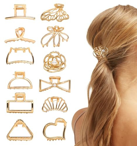 ZOCONE 12 Piezas Pinzas para el Pelo Pequeñas Pinzas de Pelo Mujer Pinzas Pequeñas Doradas Pinzas Pelo Metal Elegantes Small Claw Clips para Peinados Semi-Atados y Cabellos Finos