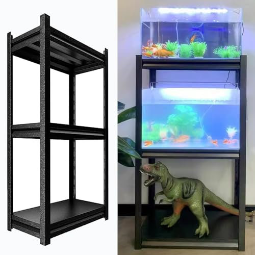 Aquarium Unterschrank 3-Stufiger Reptilienständer mit Verstellbaren Ablagen, Halterung für Zuchtaquarien für Die Schlafzimmerecke, Schwarzes Lagerregal für Topfpflanzen und Aquarien(60x40 cm (23.6 x 1