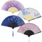 OdiuK Hand Fans, Pack of 4 Folding Fans, Wooden Pocket Fans, Summer Wedding Fabric Fans with Tassel, Ceremony Fans for Birthday, Wedding, Party, Carnival, Photography, Wall Decoration (Purple, Blue