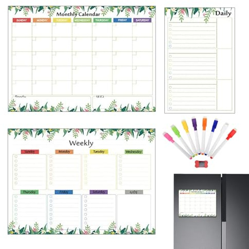 Magnetic Calendar for Fridge Monthly Planner Wall Organization Easy | With Markers And Erasers Planning Organizing Supplies for Office Decoration Adults Kids Men Women