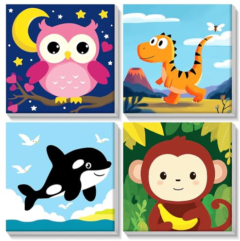 KEYIFA 4 Pack Singe Peinture Numero avec Cadre Adultes, Animal Painting by Numbers Kits Débutants, DIY Toile Peinture Numero Art Loisirs Créatifs Adultes, Décoration Intérieure Maison 20x20cm