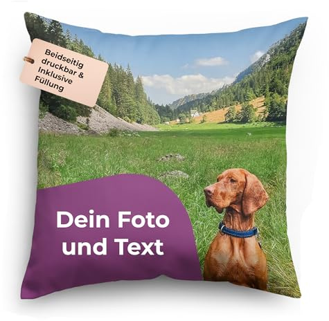 Cimpress Personalisiertes Fotokissen mit eigenem Foto, beidseitig Bedruckt, 66 × 66 cm, weich und dekorativ, Kissen fürs Sofa, Geschenk oder Wohndekoration für Freunde und Familie
