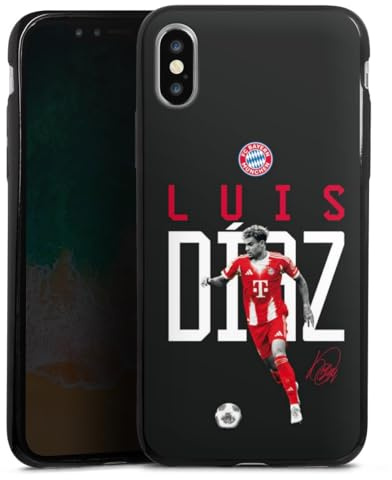 Slim Case extra dünn kompatibel mit Apple iPhone XS Silikon Handyhülle schwarz Hülle FC Bayern München Luis Diaz Offizielles Lizenzprodukt