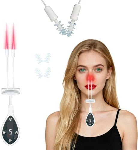 Terapia nasale a luce rossa da 650 nm, dispositivo laser per la salute nasale, 5 livelli di intensità, ricaricabile e portatile, 4 naselli in silicone per un comfort ottimale