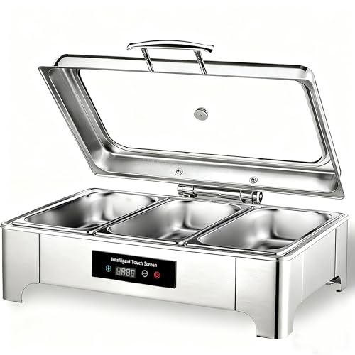 Chafing Dish Elektrisch, 9L Edelstahl Speisewärmer Buffetwärmer (GN1/3) | Speisenwärmer Elektrisch mit Touch-Temperaturregelung, Warmhaltebehälter Essen Elektrisch für Buffet und Party