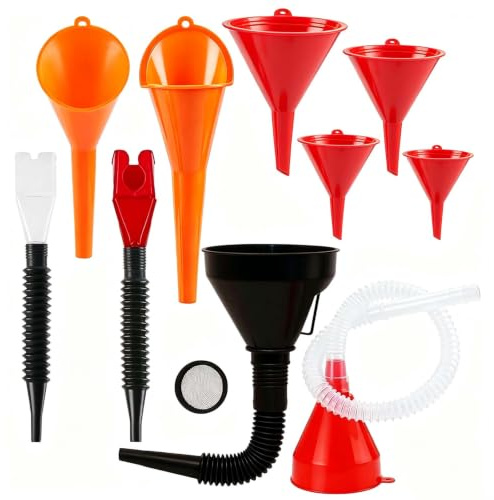 NANASUGUR 10 Stück Einfülltrichter Set, Multifunktion Trichter mit Schlauch | Rechtwinkliges Flexibles Kunststoff Auto Trichter Set, Kraftstofftrichter, Öleinfülltrichter für Werkstatt Öl Saufen Benzin