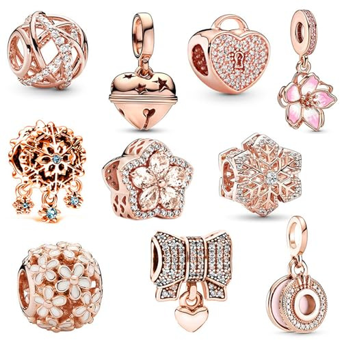 HTTDSLF 10 Pezzi Charms per Bracciali, Charm Bead Ciondolo Donna, Compatibile con Braccialetti e Collane, Perfetto Regalo di Gioielli Perfetto per Donne, Moglie e Ragazze