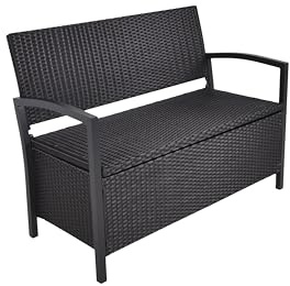 DELUKE Parkbank VIVI mit Ablagefach - 117cm Breit, Kunststoff, Schwarz | Gartenbank Wetterfest Terrassenbank Sitzbank Outdoor