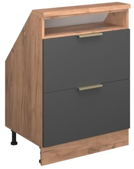 Vicco Küchenschrank für Dachschrägen R-Line, Anthrazit-Gold, 60 cm mit 2 Schubladen, zur freien Kombination innerhalb modularer Küchensysteme