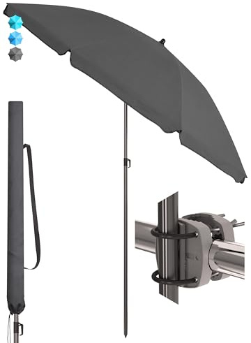 4smile Sonnenschirm Balkon SunnyJoy, 3-in-1 SET, Anthrazit - UPF 50+ Sonnenschirm Ø 200 cm + Sonnenschirmhalter Balkongeländer + Sonnenschirmhülle - Sonnenschutz Balkon Set