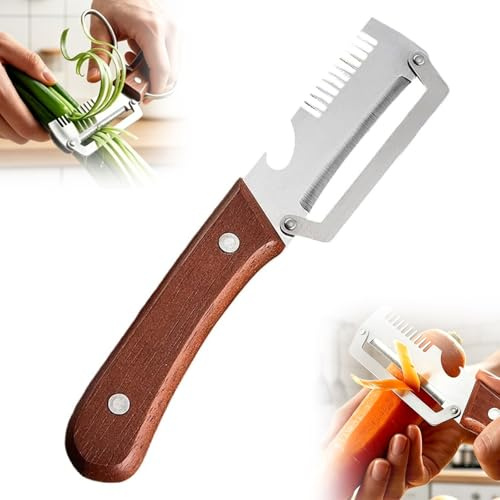Multi‑Functional Vegetable Peeler for Kitchen, 3 in 1 Stainless Steel with Wooden Handle, Hand Held Potato Fruit Peeler for Caravan Camping