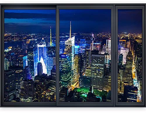 murando - 3D WANDILLUSION 210x150 cm - Wandbild Fototapete Poster XXL Fensterblick Vlies Leinwand Panorama Bilder Dekoration - Stadt City New York Panorama