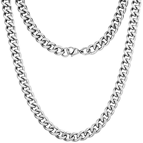 Silvadore 9mm Mens CHUNKY CUBAN Link Curb Chain Silver Necklace - SUPER STRONG Heavy Thick Solid Stainless Steel Hip-Hop Bling Gift Jewellery - 18 to 24 inch