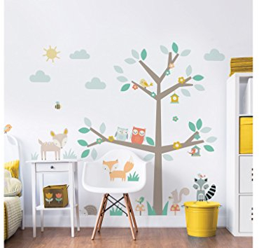 XXL Wandsticker Auswahl Kindertapete Tapete Wanddekoration Wandbild Wandaufkleber Wandtattoo Feuerwehrman Sam Spiderman Minnie Micky (Baum mit Tieren)