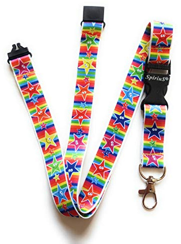 SpiriuS Lanyard Neck Strap for id Card Badge Holder Detachable with Metal Clip 2cm x 48 cm Original Design (Funky Rainbow Stars)
