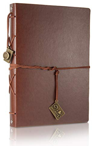 ThxMadam Scrapbook Album Foto Buch Braun Leder Selbstgestalten Fotoalbum Vintage Hochzeit Gästebuch Fotobuch 60 Schwarze Seiten für Weihnachten Geburtstag Jahrestag Geschenk für Vater Mann Freund