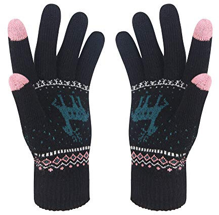 VENI MASEE Winterhandschuhe für Damen, mit Hirsch-Druck, doppellagig, hält warm