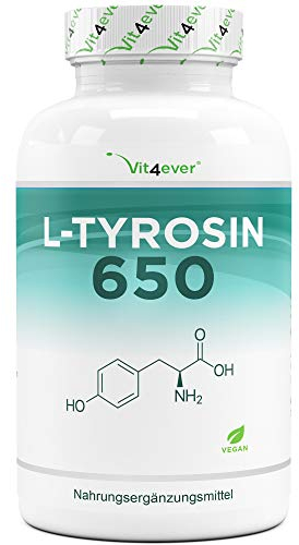 L-Tyrosine - 240 capsules - 1300 mg par portion journalière - 4 mois d'approvisionnement - Végétalien - Dosage élevé - Acide aminé