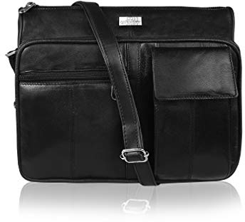 Quenchy London Damen Cross Body Schultertasche aus Schwarz, Weichem Leder mit 6 Taschen – Großes Handy-Fach – 4 Kreditkartenfächer - Verstellbarer Einzelriemen - Designer Satchel Stil - QL189K