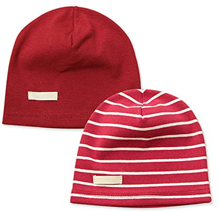 LACOFIA Baby Jungen Beanie Mütze Kinder Weiche Baumwolle Strickmützen Kleinkind Hut 2 Stücke Weinrot M/7-24 Monate