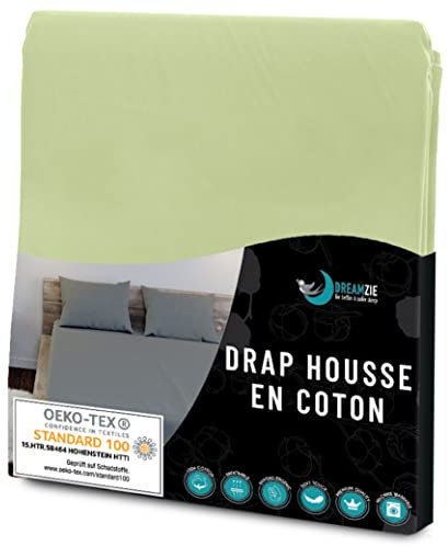 Dreamzie - Drap Housse 130x190-100% Jersey Coton Certifié Oeko Tex - Vert - Drap Housse 130x190 Coton