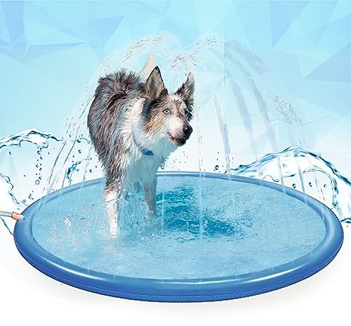 CoolPets Splash Pool Water Sprinkler - Wasserspielmatte - Kühlendes Hundespielzeug - Einfach an den Gartenschlauch anzuschließen - Blau