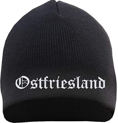 sostex Ostfriesland Beanie Mütze - Altdeutsch - Bestickt - Strickmütze Wintermütze Einheitsgröße Schwarz