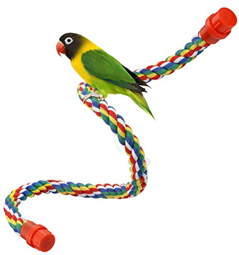 Bird Perch- Cage Rope for Parrot/Parakeet/Cockatiel Bungee Toy Comfy Colorful (31.5 Inch Long, Plastic Nuts)