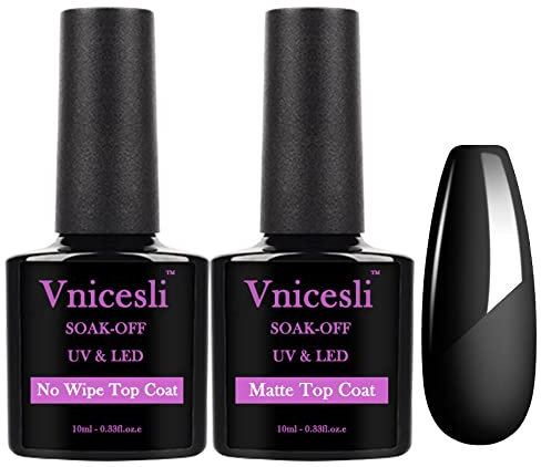 Vnicesli Top Coat UV Nagellack Set, 2x10ml No Wipe Top Coat und Matte Top Coat Überlack Gel Nagellacke UV LED Gellack Gel Nagellack Gel Polish