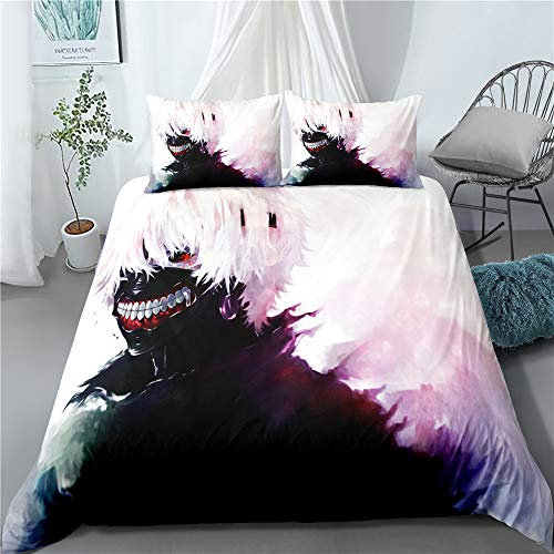 CHAOSE-DEB 3-teiliges Bettwäsche-Set Tokyo Ghoul Bettbezug Mit 120 Fadenzahl Herbst-Winter-Mikrofaser 2 Kissenbezug (TG 02,200 x 200 cm)