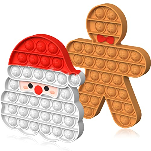2 Pack Christmas Pop Poppet It Fidget Toys Set - Santa & Lebkuchenmann, Heiligabend Box Party Tasche Strumpffüller für Kinder Geschenke für Jungen Mädchen Baby Xmas Popit Sensorisches Spielzeug 2022