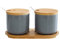 Onepine Lot de 2 Céramique Sucrier Rond Seasoning Containers Pot à épices Sel Spice Jar Condiments boîte avec Cuillère et Plateau en bambou