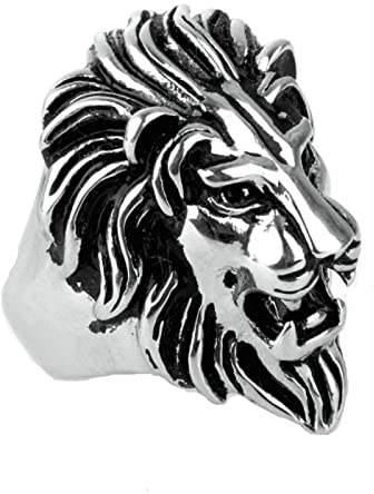 Ayoiow Siegelring Edelstahl, Vintage Ringe Männer Punk Rock Löwe Ring Silber Ring Größe 60 (19.1)