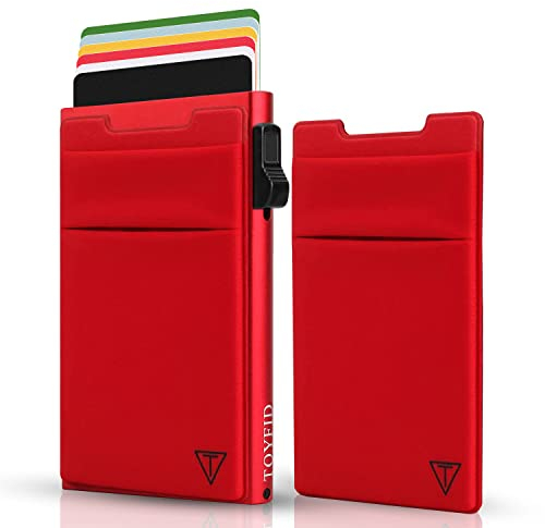 TOYFID Minimalistische Brieftasche-RFID-Schutz-Kartenhalter-Pop up Geldbörse-Schlankes Kreditkartenetui mit Münzfach