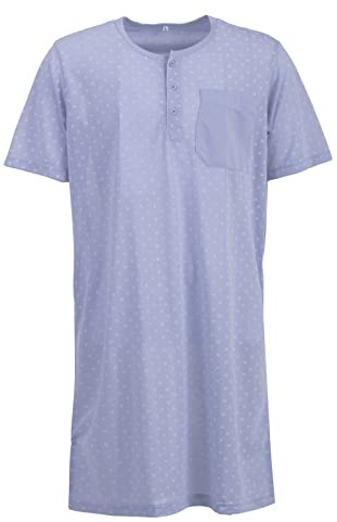 LUCKY Herren Nachthemd Kurzarm Druck mit Brusttasche Schlafshirt, Farbe:Grau, Größe:M
